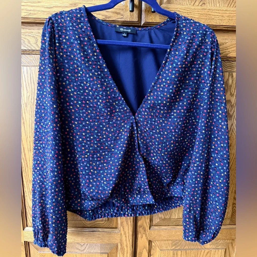 Madewell Lyric Wrap Top in Sugar Dot Size L - Picture 2 of 8